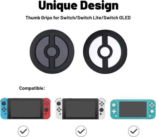 Vista 2 de Juego de empuñaduras para el pulgar compatibles con consola Nintendo SwitchOLEDLite, tapas analógicas de silicona para controladores Switch Joy-Con