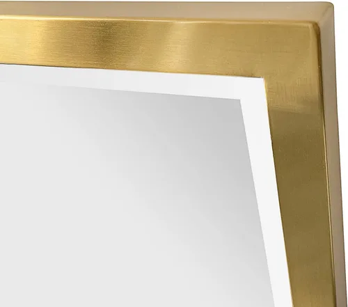Vista 6 de Espejo rectangular de baño con marco de metal dorado cepillado, espejos de tocador biselados inclinables para pared, total 23.9 x 24 pulgadas