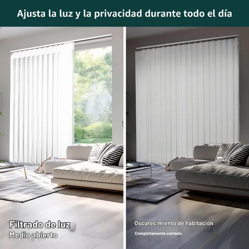 Vista 3 de CHICOLOGY Elegantes Persianas Verticales Transparentes Blancas para el Hogar, Ventanas Interiores Grandes, Puerta Corrediza, Patio (78" An x 84" Al)