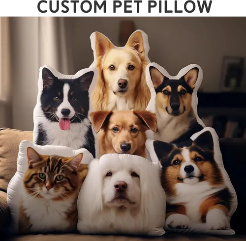 Vista 5 de Almohada personalizada con fotos de mascotas, almohada personalizada con forma de cara de perro y gato, regalos personalizados para los amantes