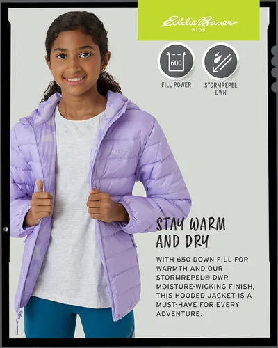 Vista 5 de Eddie Bauer CirrusLite - Chaqueta de plumón resistente a la intemperie para niñas, acolchado con aislamiento acolchado de burbujas (3-20)