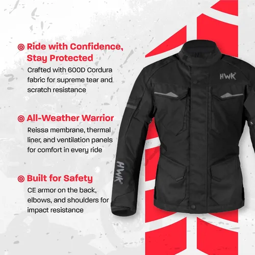 Vista 2 de Chaqueta de motocicleta para hombres para viajes y aventuras, reforzamiento CE, a prueba de agua, AVD, para las 4 estaciones