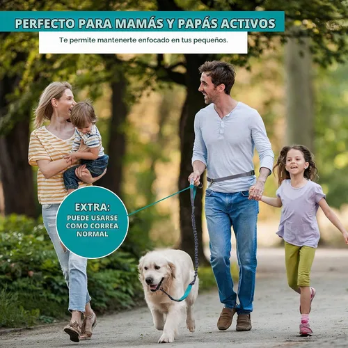 Vista 6 de Tuff Mutt Correa de cintura manos libres para perros para caminar, correr y hacer senderismo, clip de mosquetón, cinturón ajustable con doble asa