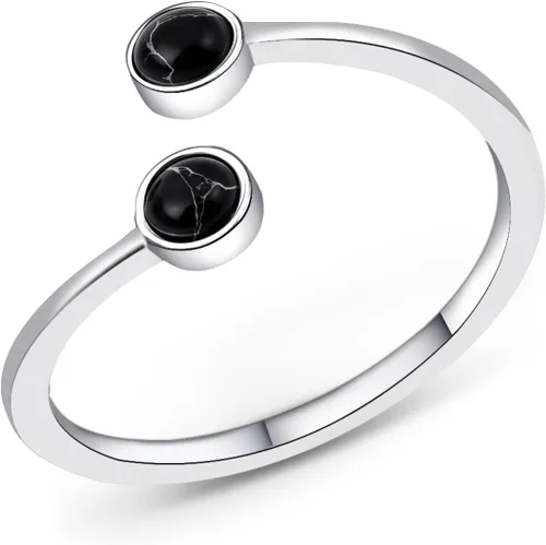 Vista 8 de Silver Open Ring Adjustable Statement Ring with Turquoise Obsidian Jewelry for Women Beautiful Double Gemstone Ring for Gift