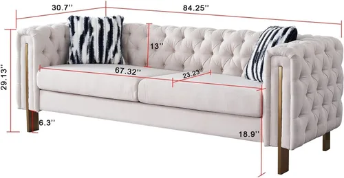 Vista 2 de Daesar Sofá moderno para sala de estar, sofá de lino con brazos cuadrados, 84.25 pulgadas con sofá, color beige