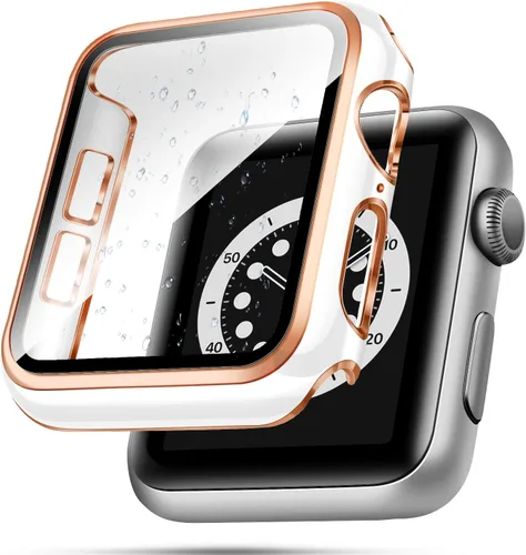 Vista 15 de top4cus Carcasa de 38mm compatible con Apple Watch, con protector de pantalla de vidrio templado incorporado, cubierta de PC para iWatch Series