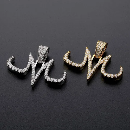 Vista 2 de Joyería Hip Hop Iced Out Bling Magic Logo M Personalidad Colgante de cadena chapada en oro de 18 quilates para hombres y mujeres