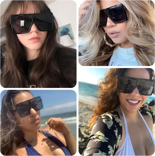 Vista 3 de GRFISIA Gafas de sol cuadradas de gran tamaño para mujeres y hombres, sombras planas a la moda