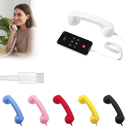 Vista 11 de Auricular de Teléfono Retro, Auricular de Teléfono Retro para iPhone y Android, Teléfono Vintage de la Vieja Escuela con Cable para Teléfonos Rosa