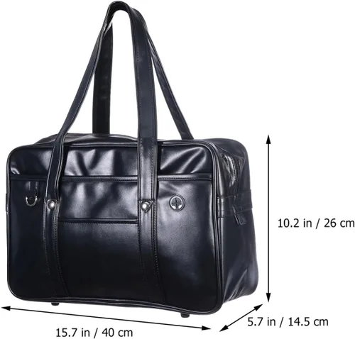 Vista 5 de Mikikit Bolsa de viaje portátil de cuero para hombre, bolsa de hombro para portátil, maletín para libros, para hombre, uniforme japonés, bolsa