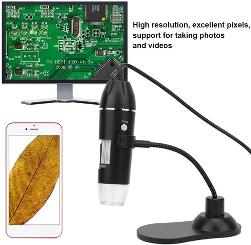 Vista 3 de Microscopio digital, microscopio digital USB 50X-1000X microscopio electrónico con soporte, resolución de imagen 1920 * 1080, con 8 luces LED