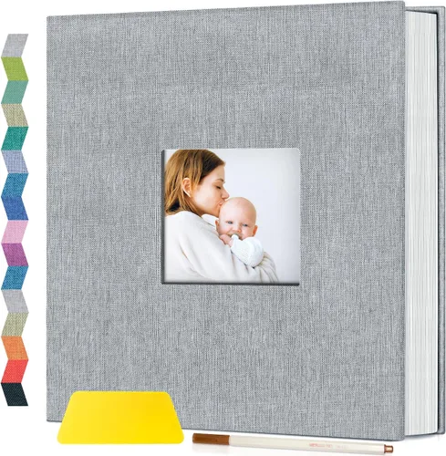 Vista 18 de popotop Álbum de fotos autoadhesivo con ventana de visualización de imágenes, kit de suministros de bricolaje para álbum de recortes de 40 páginas