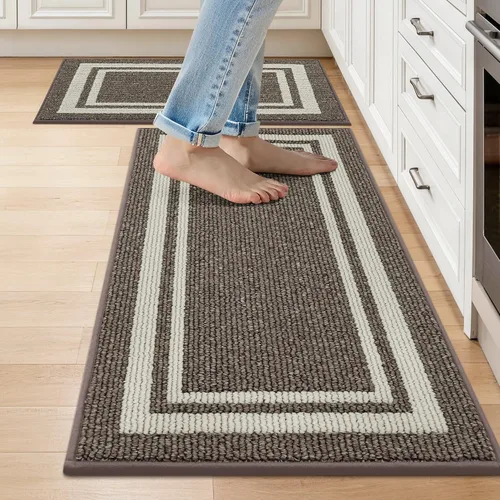Vista 18 de COSY HOMEER Tapete de cocina antideslizantes, absorbentes para el piso, alfombra de cocina lavable, tapete de pie para fregadero, alfombra de Beige