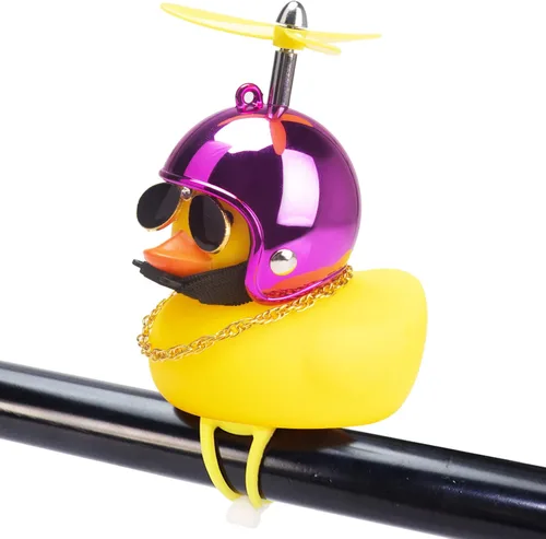 Vista 25 de wonuu Adornos de pato de goma para automóvil, decoración de tablero de instrumentos de pato amarillo, cuernos de bicicleta de pato con casco