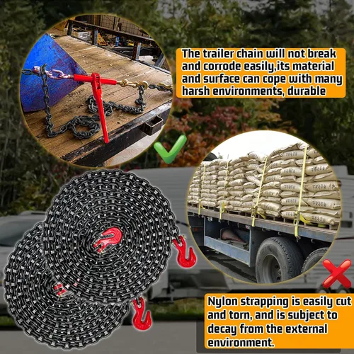 Vista 5 de Cadena de remolque de 1/4" Cadena de troncos G80 con gancho de agarre de horquilla G70 para remolque Cadenas de seguridad de transporte de 20 pies