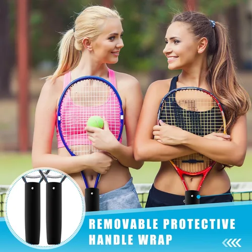 Vista 5 de Blueweenly 4 fundas para mango de raqueta de tenis, cubierta de agarre de raqueta de tenis, mango protector extraíble antideslizante de lona