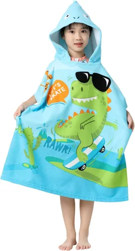 Vista 16 de Toalla de playa de dinosaurio con capucha para niños y niñas de 3 a 10 años con capucha, bata de baño para niños