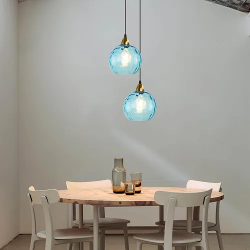 Vista 9 de BOKT Moderna Lámpara Colgante de Vidrio Azul Accesorio de Luz Latón Cepillado Dorado Globo Iluminación Colgante 1 Luz Bola Grande Redonda Lámpara