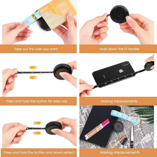 Vista 5 de iBayam - Paquete de 2 herramientas de cinta métrica para costura de tela corporal, 60 pulgadas, blanco suave y negro retráctil, cinta métrica