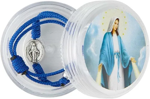 Vista 3 de Pulsera de cuerda azul con medalla milagrosa en estuche de joyería regalos religiosos cristianos para mujeres pulseras delicadas para mujeres