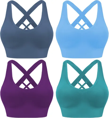 Vista 7 de High Support Sports Bras for Women, Padded Criss Cross Seamless 3-5Pack