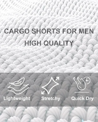 Vista 5 de BUXKR Pantalones cortos para hombre con bolsillos con solapa y cordón de ajuste, pantalones cortos de entrenamiento de algodón con múltiples