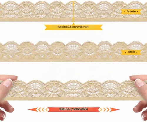 Vista 2 de SEMINI Cinta elástica de encaje de 1 pulgada de ancho para costura, manualidades, boda, fiesta, decoración, ropa (beige)