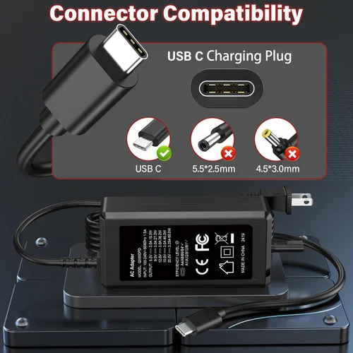 Vista 4 de Cargador de arranque USB C de 65 W apto para NOCO Boost X GBX45 Cable de alimentación Adaptador de CA para NOCO Portable Jump Starter 1250A GBX55