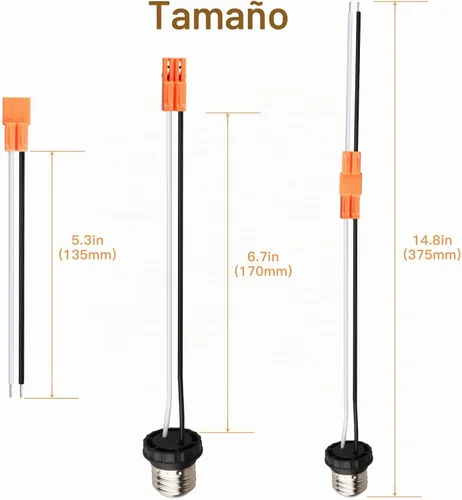 Vista 4 de Helunsi Adaptador de Enchufe E26, Paquete de 2 Enchufes de Bombilla con Cable, Enchufe de Luz Macho Roscado, Adaptador de Enchufe de Luz Empotrada
