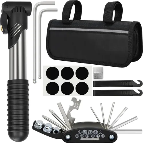 Vista 9 de Kit de Reparación de Bicicleta, Bolsa de Reparación de Bicicleta con Bomba de Neumáticos, Kit de Herramientas de Bicicleta para Viajes de Camping