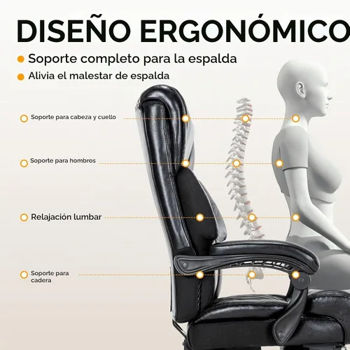 Vista 6 de Silla de oficina ejecutiva grande y alta, 500 libras, silla de escritorio de piel sintética resistente, altura ajustable de 90° a 155°, silla