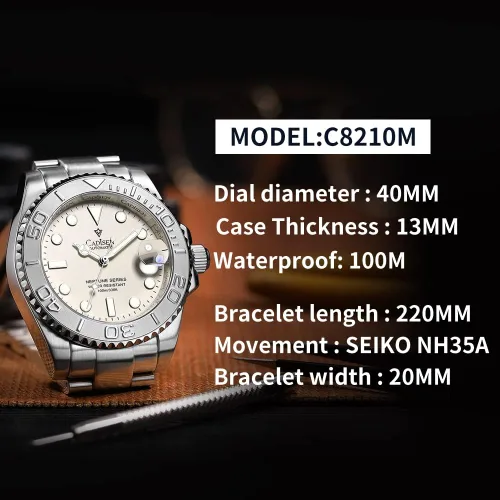 Vista 3 de CADISEN Reloj mecánico automático para hombre, reloj casual para hombre, correa de cuero, impermeable, zafiro