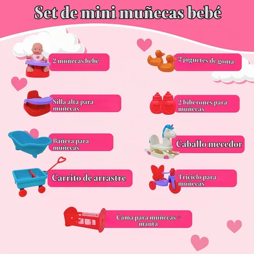 Vista 2 de Mini juego de muñecas de bebé, juego de muñecas pequeñas con accesorios para muñecas pequeñas y muebles de muñeca de 5 pulgadas, mini muñecas