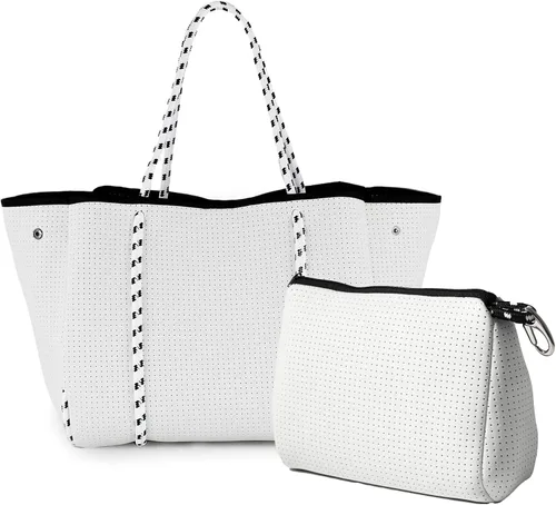 Vista 43 de POPUPS Bolso grande de neopreno para mujer - Bolso de mano de diseñador para todos los días, para el trabajo, la playa y viajes con bolsillos