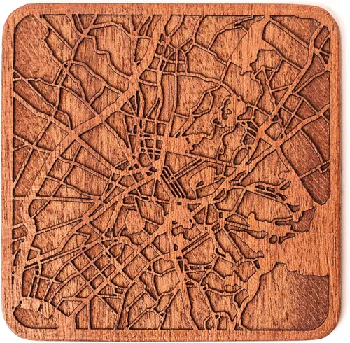 Vista 33 de Posavasos Amsterdam Map by O3 Design Studio, 1 pieza, posavasos de madera Sapele con mapa de la ciudad, hecho a mano, varias ciudades opcionales