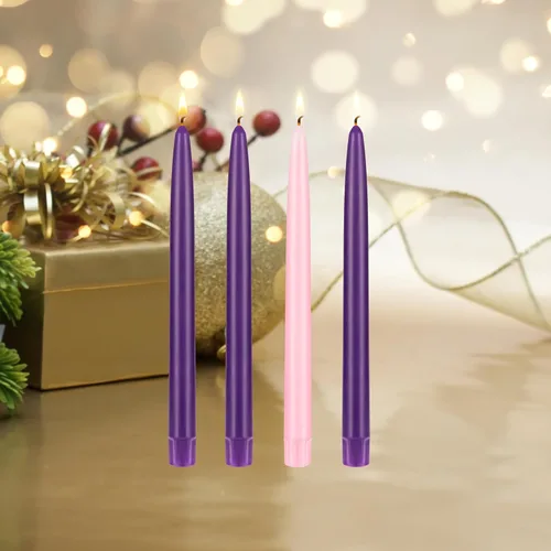 Vista 7 de Mega Candles Juego de 4 velas de adviento de Navidad sin perfume, velas autoajustables con núcleo de color sumergido a mano de 10 pulgadas x 7/8