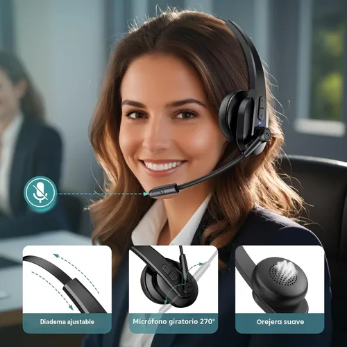 Vista 7 de Sarevile Auriculares Bluetooth con dongle USB para computadora, auriculares inalámbricos de una sola oreja con micrófono de cancelación de ruido