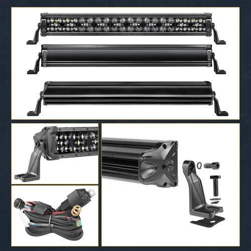 Vista 7 de Barra de luz LED de 20 pulgadas con arnés de cableado, serie negra Nirider con cubierta de 350 W, luces antiniebla LED de inundación puntual