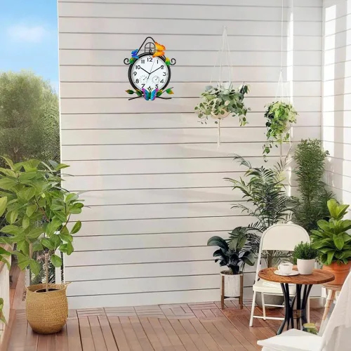 Vista 4 de Reloj de pared grande de 15 pulgadas, reloj de pared con termómetro y humedad, silencioso, sin tictac, impermeable, para patio, sala de estar, cocina