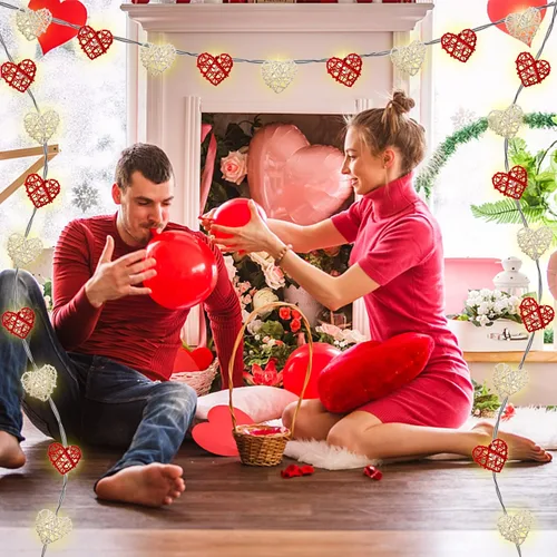 Vista 7 de Happy Trees Guirnalda de luces de San Valentín, 10 pies, 20 luces LED en forma de corazón en cadena, luces románticas de hadas con batería