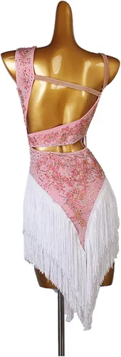 Vista 2 de Vestidos de baile latino con flecos para mujer, para competición profesional, Cha Cha, Tango, disfraz de salón de baile