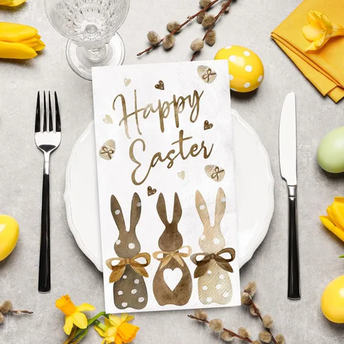 Vista 3 de 100 servilletas de Pascua con estampado de conejo, servilletas de papel para invitados, toallas de mano decorativas de conejo de Pascua, servilletas