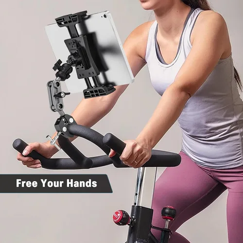 Vista 2 de Soporte para tableta para cinta de correr de bicicleta giratoria, soporte para iPad, soporte de manillar de bicicleta estática para bicicleta