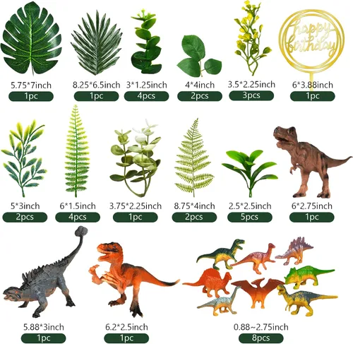 Vista 2 de Decoración de pastel de dinosaurio, plantas de selva, figuras de dinosaurio