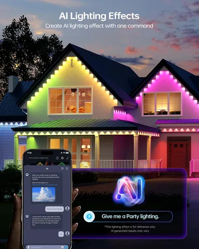 Vista 5 de ASAHOM AI - Luces permanentes para exteriores S107B, 100 pies con 72 luces LED RGBCW, 30,000 efectos de iluminación, controlador con doble salida