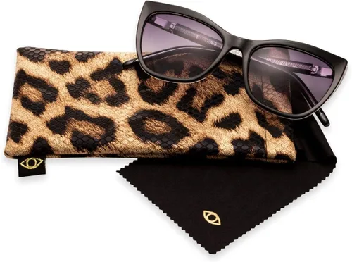 Vista 4 de Sofia Vergara x Foster Grant Gafas de sol Sofia para mujer, ojo de gato, transparente y negro, 2.165 in, Transparente y negro