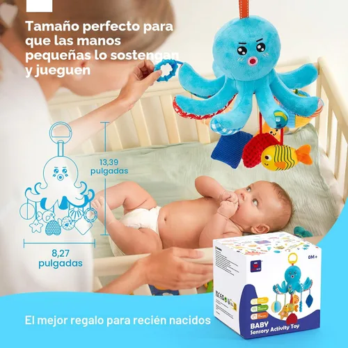 Vista 8 de Hahaland - Juguetes para bebés de 0 a 6 meses, asiento de automóvil, juguete de pulpo de peluche con cuerdas de tracción Infant Hanging Toy for