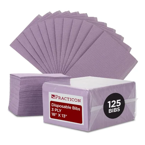 Vista 8 de Practicon Paquete de 125 Baberos Desechables Negros para Pacientes, 18" x 13", Hoja de Babero de Papel Impermeable de 3 Capas con Respaldo