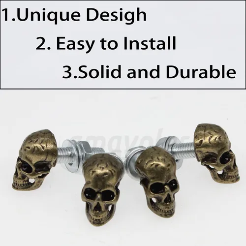 Vista 4 de Tornillos de matrícula, 4 piezas universales de acero inoxidable estilo calavera, kit de tornillos para placa de matrícula para motocicleta