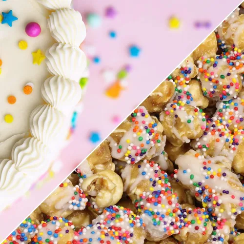 Vista 2 de Its Delish - Palomitas de maíz gourmet con sabor a pastel de cumpleaños con temática de pastel de cumpleaños, palomitas de maíz con arco iris sin